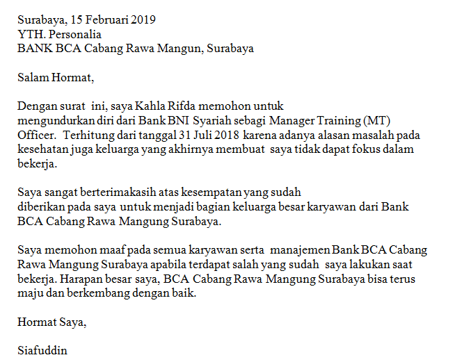 8. Contoh Surat Pengunduran Diri Kerja Karena Ingin Melanjutkan Kuliah