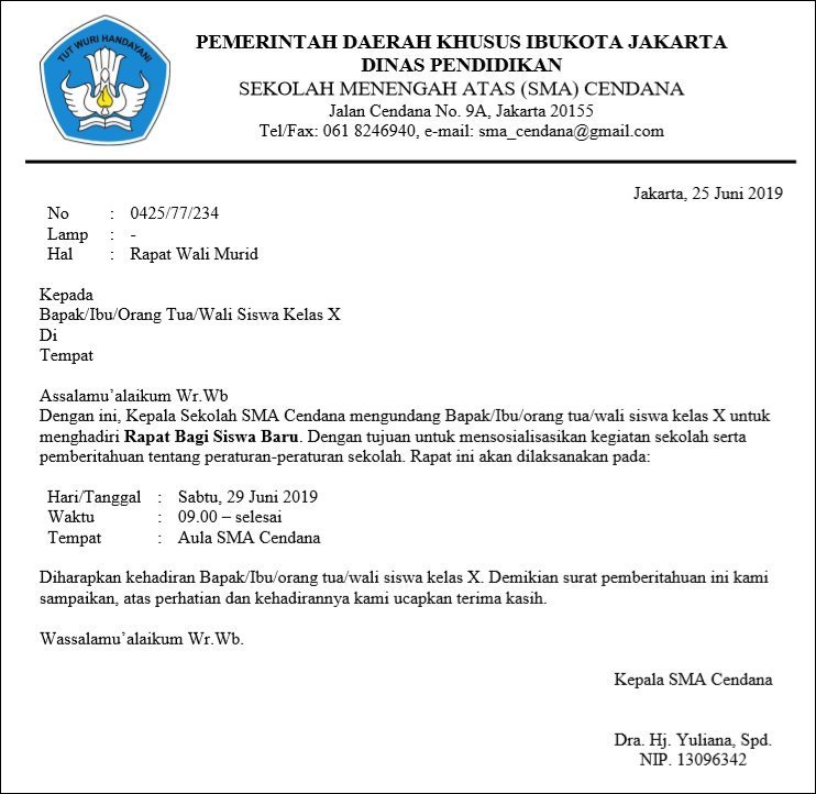 8. Contoh Surat Undangan Rapat Sekolah Untuk Acara