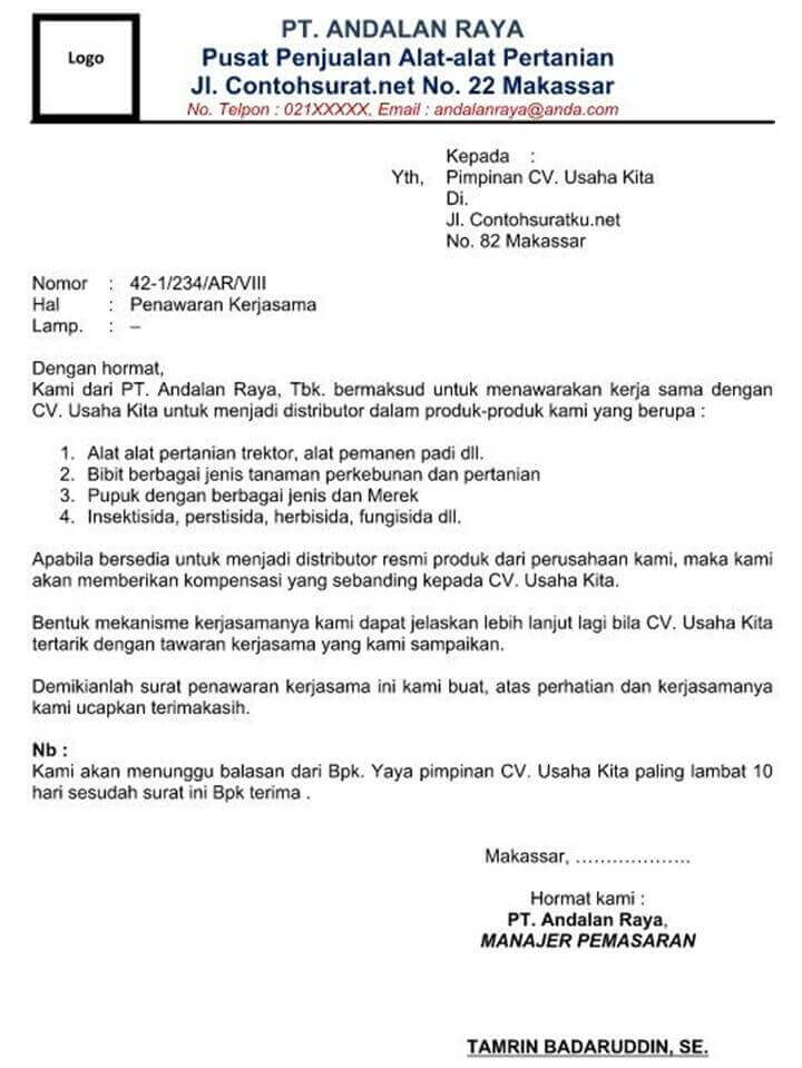 Contoh Surat Penawaran Kerjasama