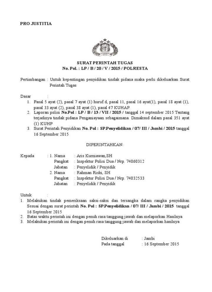 Surat Perintah Tugas Kepolisian