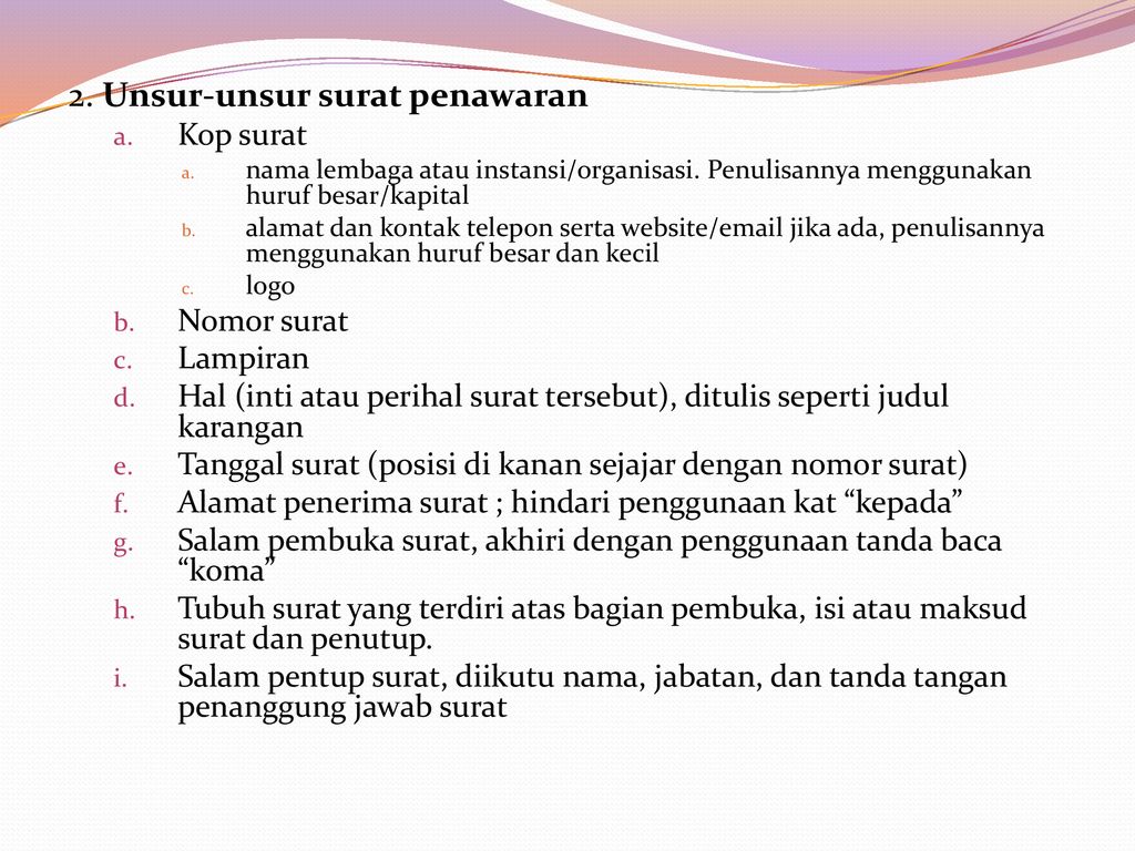 Unsur Unsur Surat Penawaran