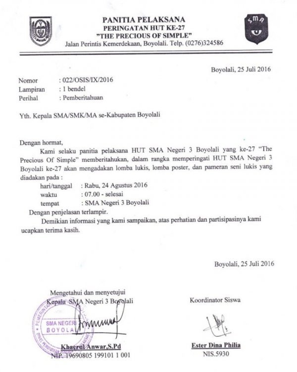 1. Contoh Surat Pengumuman Kegiatan 17 Agustus