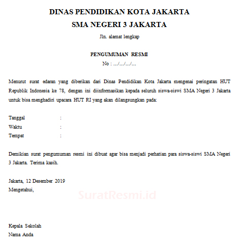 12. Contoh Surat Pengumuman Dinas Pendidikan