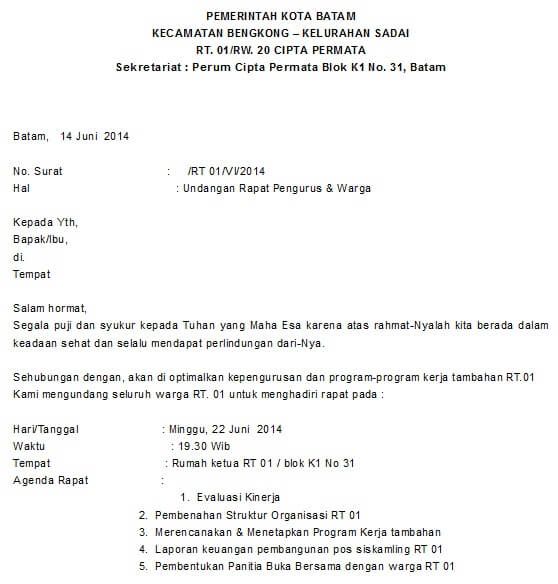 4. Contoh Surat Pemberitahuan Kegiatan RT Ke Warga