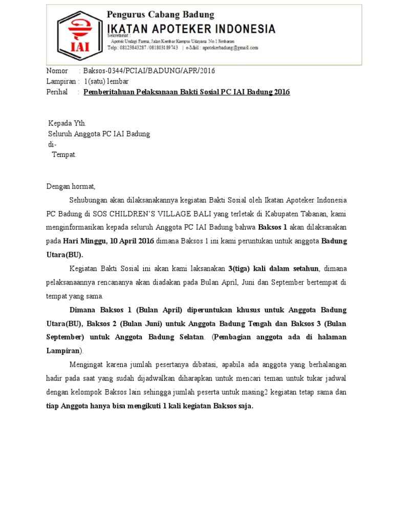 8. Contoh Surat Pemberitahuan Kegiatan Bakti Sosial