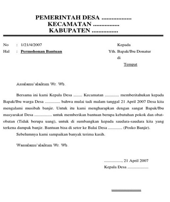 Suat Permohoan Bantuan Bencana Alam