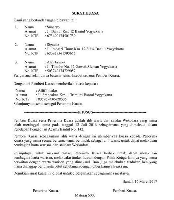 Surat Kuasa Ahli Waris