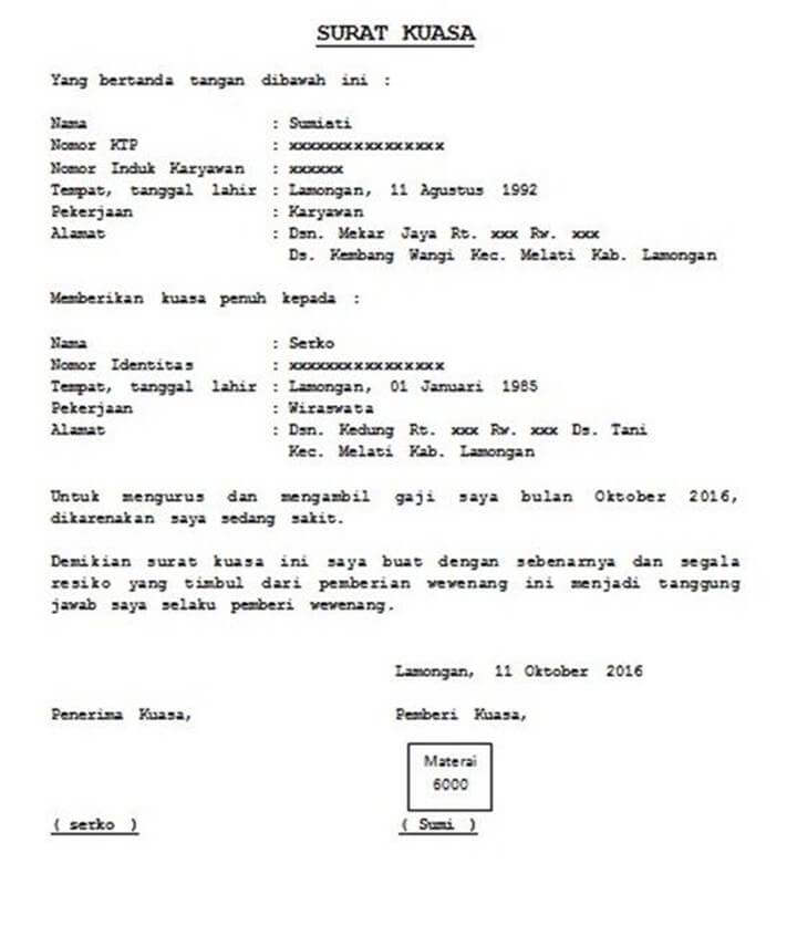 Surat Kuasa Pengambilan Gaji Simpel