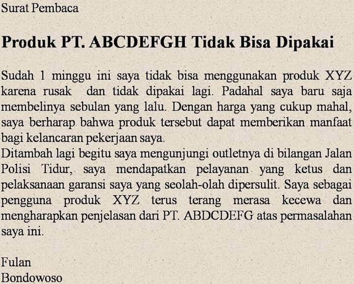 Surat Pembaca Tentang Keluhan