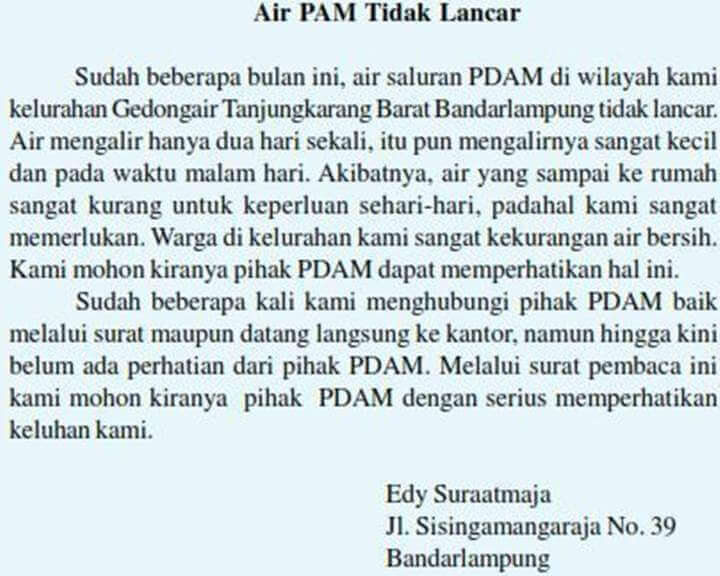 Surat Pembaca Tentang Lingkungan Masyarakat Singkat