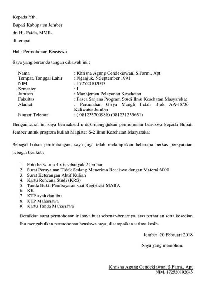 Surat Permohonan Beasiswa Pemkab Jember