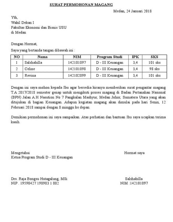 Surat Permohonan Magang Kelompok