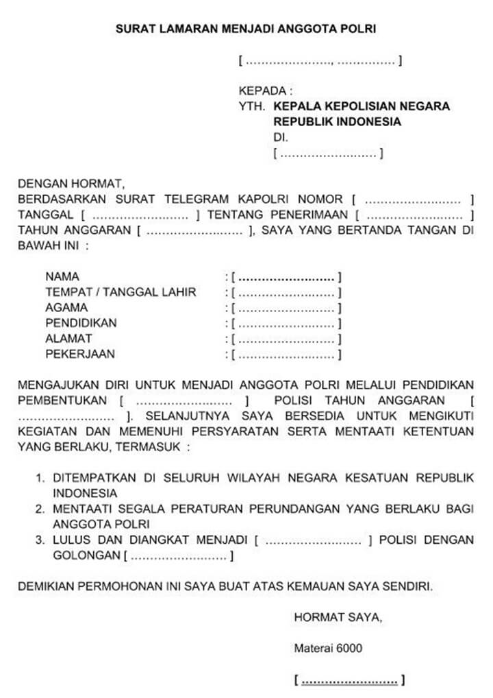 Surat Permohonan Menjadi Anggota Polri