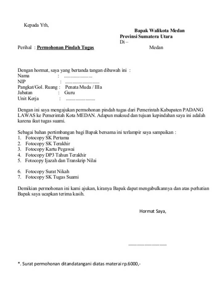 Surat Permohonan Mutasi Kerja PNS