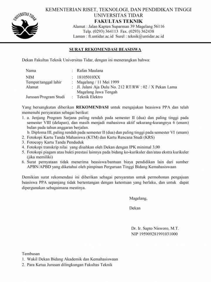 Surat Rekomendasi Beasiswa