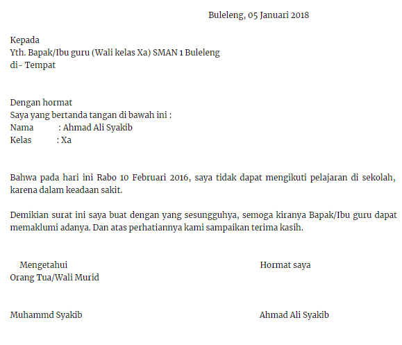 10. Contoh Surat Izin Sekolah SMP