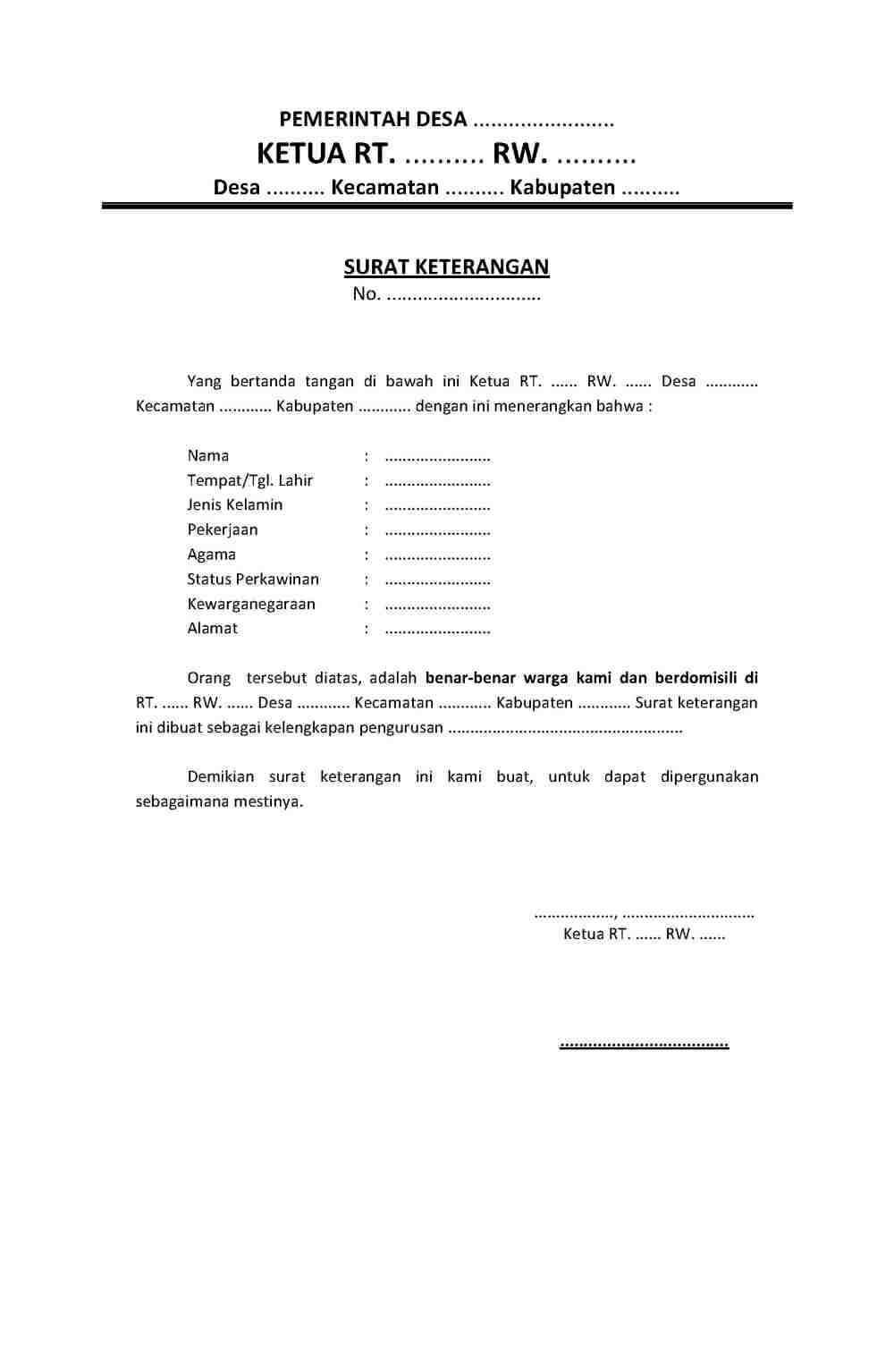 10. Contoh Surat Keterangan Resmi Dari Kelurahan