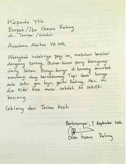 13. Contoh Surat Izin Ke Sekolah Karena Sakit Buatan Sendiri