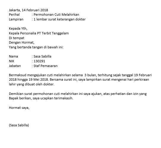 14. Contoh Surat Cuti Melahirkan