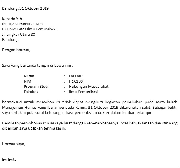 3. Contoh Surat Izin Sakit Kuliah