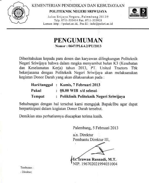 3. Surat Pengumuman Dari Organisasi