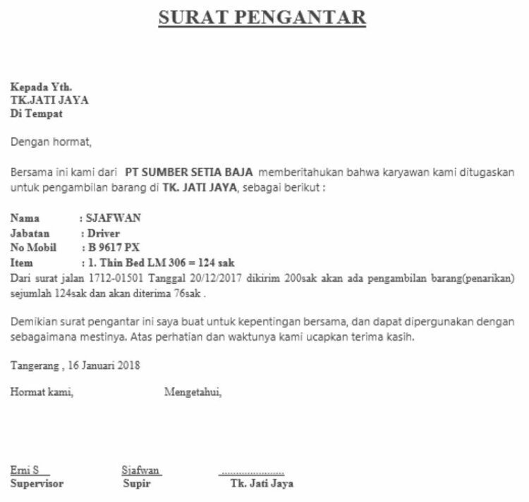 5. Contoh Surat Pengantar Barang