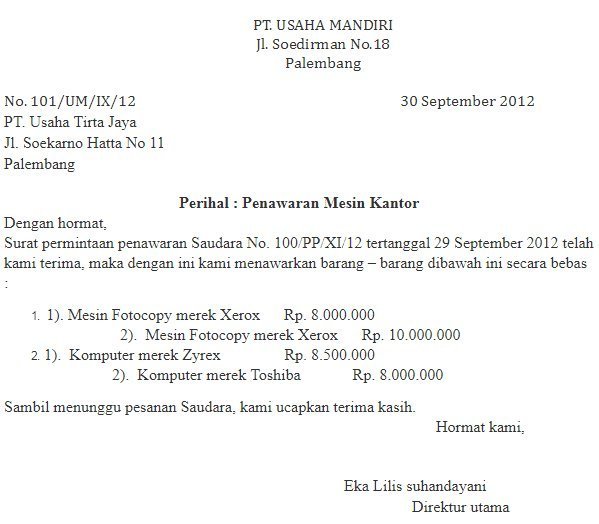 5. Contoh Surat Permintaan Penawaran Barang