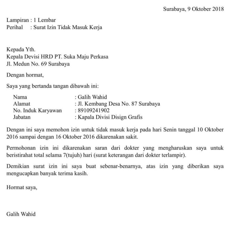 7. Contoh Surat Izin Sekolah Karena Pergi