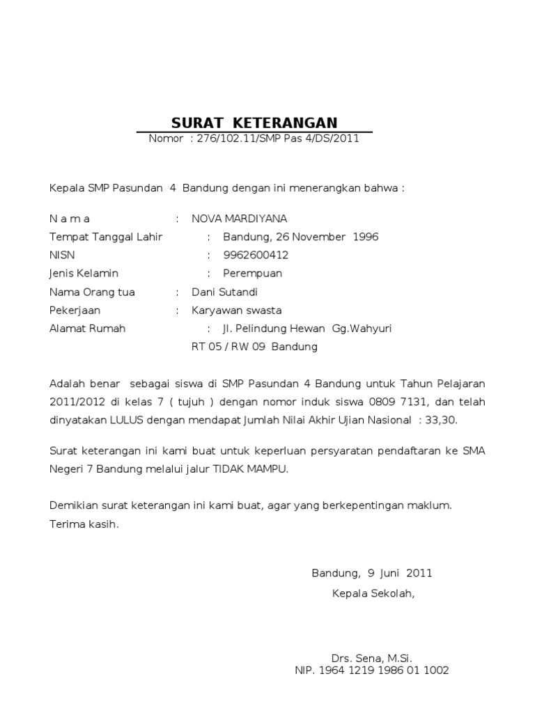 8. Contoh Surat Pengantar Sekolah Untuk Siswa