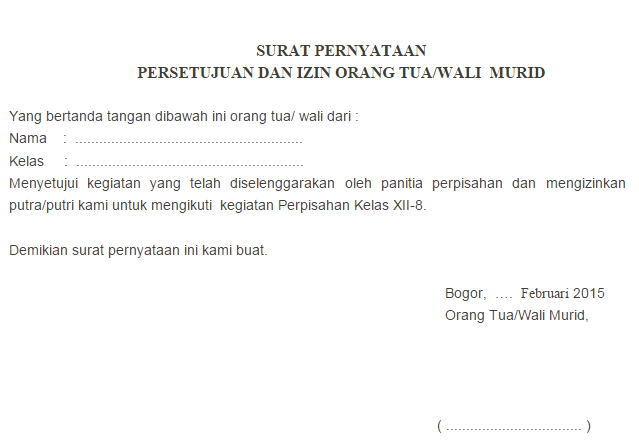 8. Contoh Surat Permohonan Izin Orang Tua Untuk Sekolah