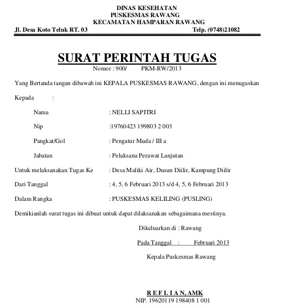 9. Contoh Surat Penugasan Kerja