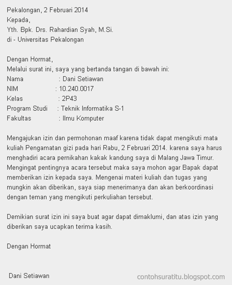 Surat Izin Tidak Kuliah Yang Berbentuk Seperti Surat Resmi