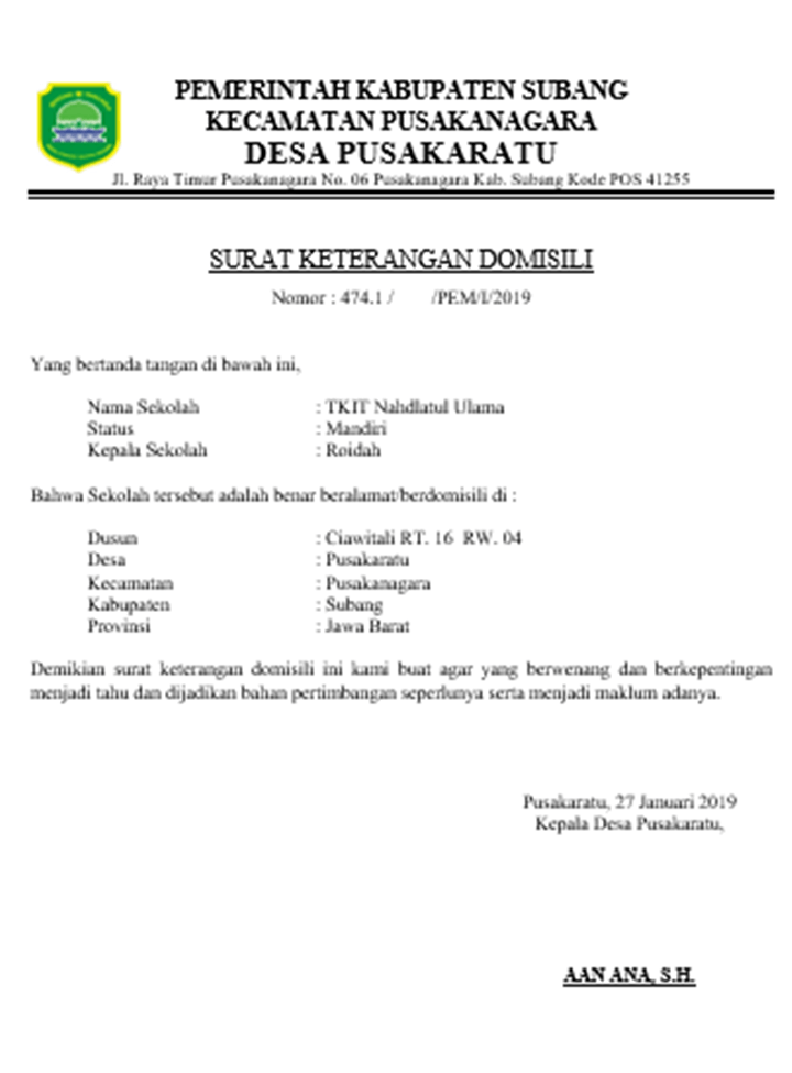 Surat Keterangan Lembaga