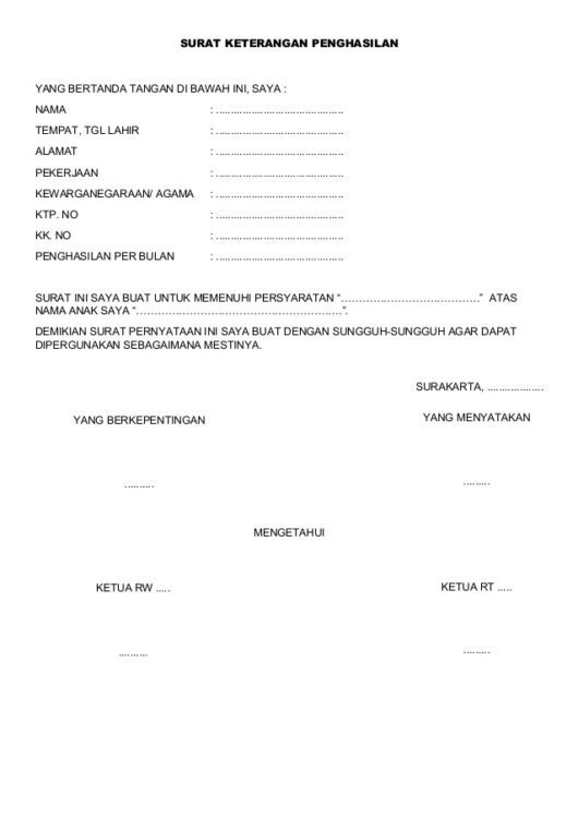 11. Surat Keterangan Penghasilan Tambahan