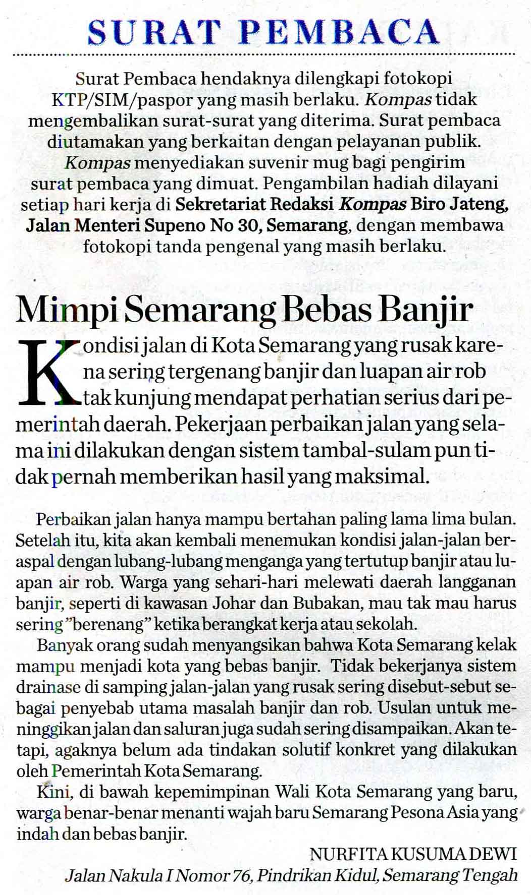 2. Contoh Surat Pembaca Tentang Lingkungan Sekolah Yang Banjir