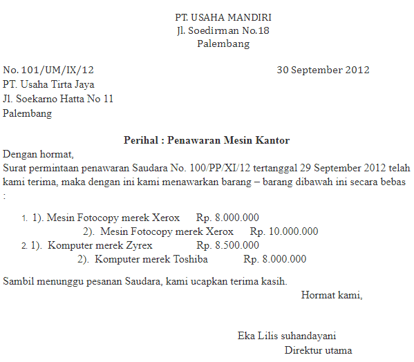 3. Contoh Surat Dinas Niaga Penawaran Perusahaan