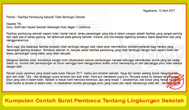 3. Contoh Surat Pembaca Tentang Lingkungan Sekolah Singkat