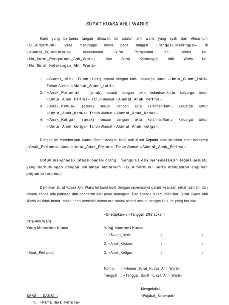 4. Contoh Surat Kuasa Tanah Warisan