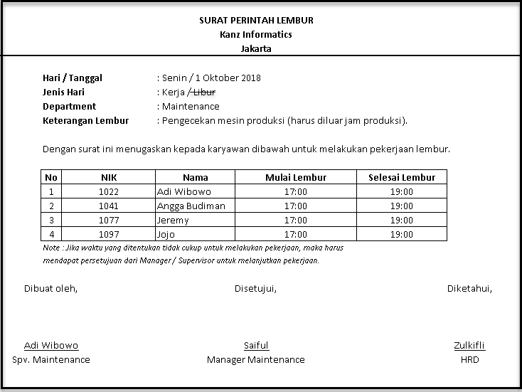 6. Contoh Surat Perintah Lembur