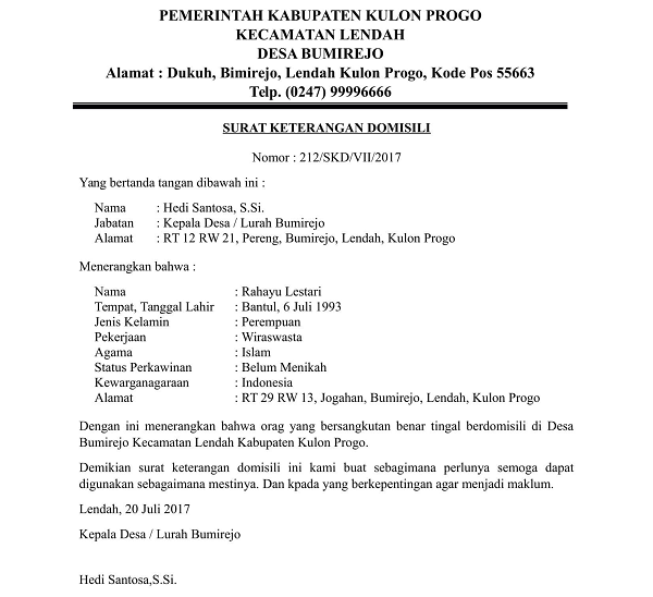 6. Surat Keterangan Domisili Tempat Tinggal