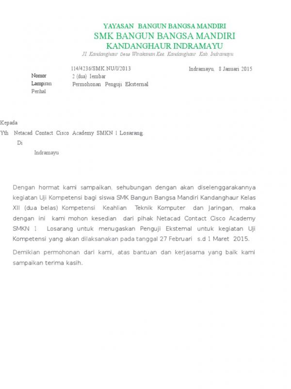 Contoh Surat Permohonan Ujian Kompetensi